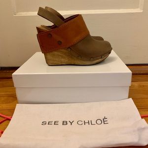 See by Chloe brown leather clogs